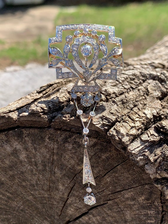 Edwardian Diamond Necklace, Edwardian Pendant, Ar… - image 9