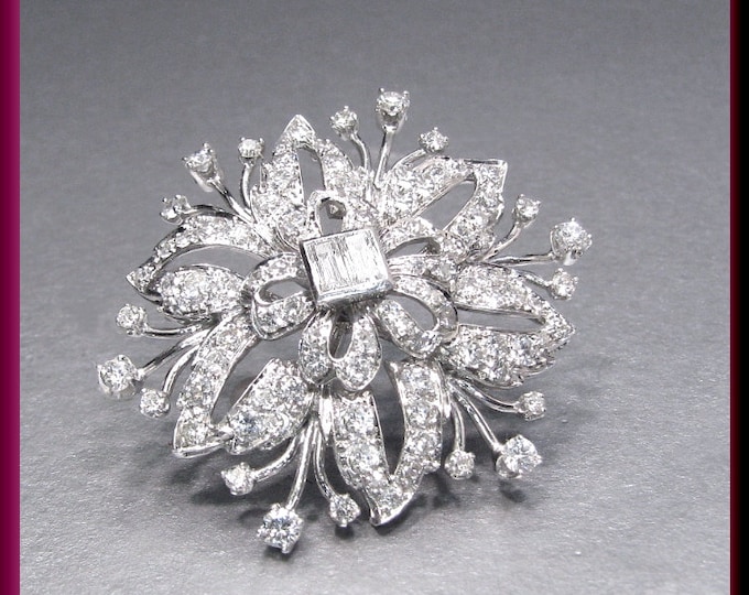 Antique Vintage Retro 1940's Platinum Diamond Spray Floral Pin Brooch