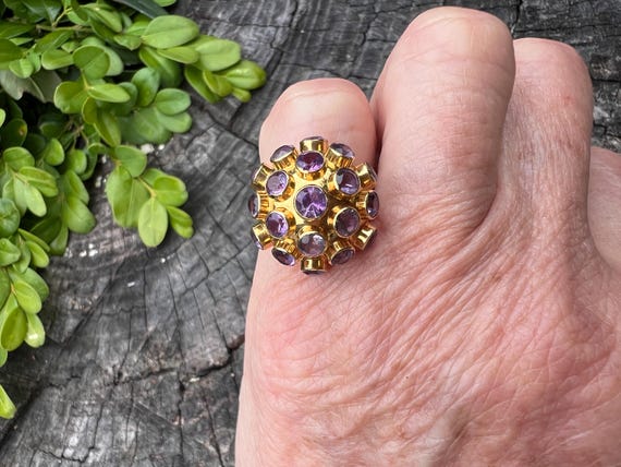 Vintage 18k Gold Amethyst Sputnik Cocktail Ring - image 2