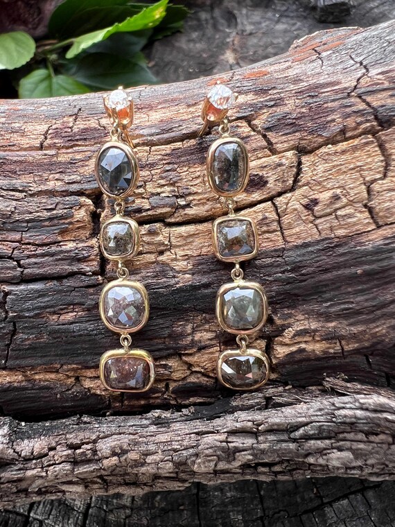 Black Diamond Dangle Earring, Diamond Dangle Earr… - image 9
