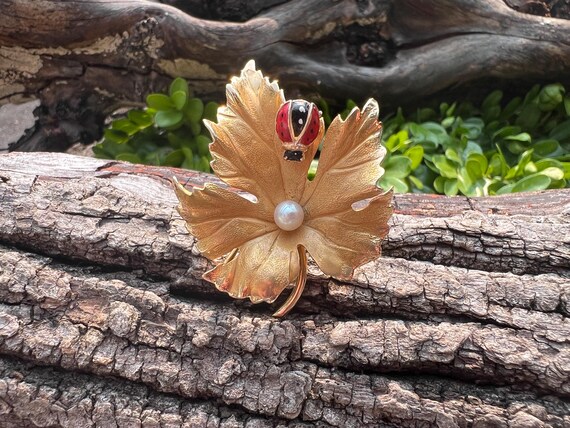 Maple Leaf Pendant, Ladybug Brooch, Maple Leaf Pi… - image 3
