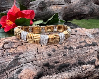 18k Gold and Diamond Bracelet, Chunky Gold Bracelet, Gold and Diamond Bracelet