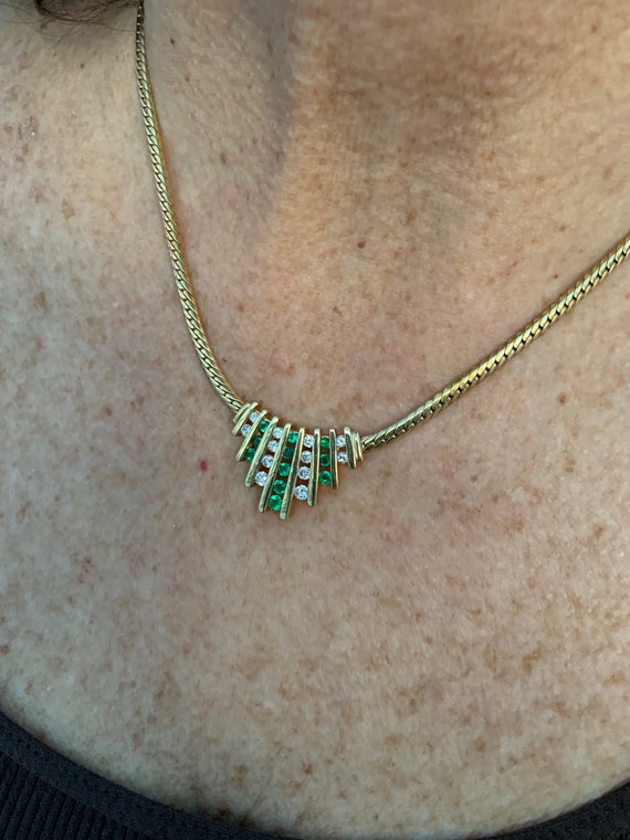 Emerald and Diamond Choker, Wide Gold Choker, Eme… - image 3