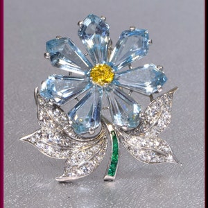 Antique Vintage Retro 1940's Platinum Diamond Spray Floral