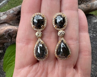 Black Diamond Earrings, Black Diamond Dangle, Diamond Dangle Earrings