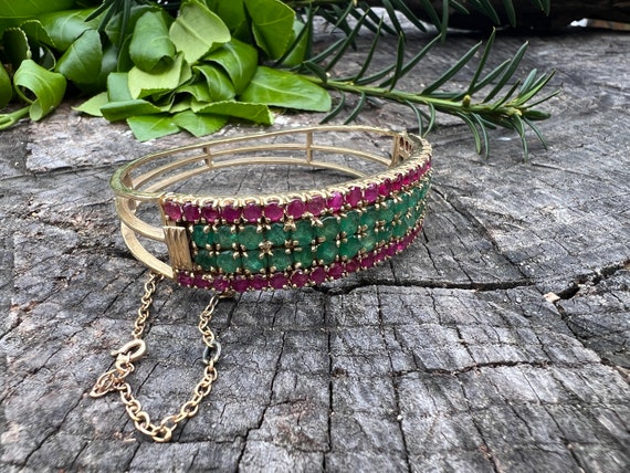Ruby and Emerald Bangle, Wide Ruby Bangle, Wide E… - image 2