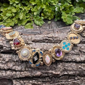 Gold Slide Bracelet, Multi Stone Charm Bracelet, Yellow Gold Charm Bracelet