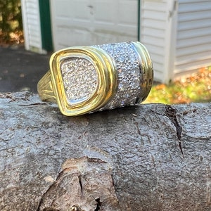 Diamond Dome Ring, Diamond Barrel Ring, Yellow Gold Diamond Statement Ring, Diamond Statement Ring, Diamond Cocktail Ring