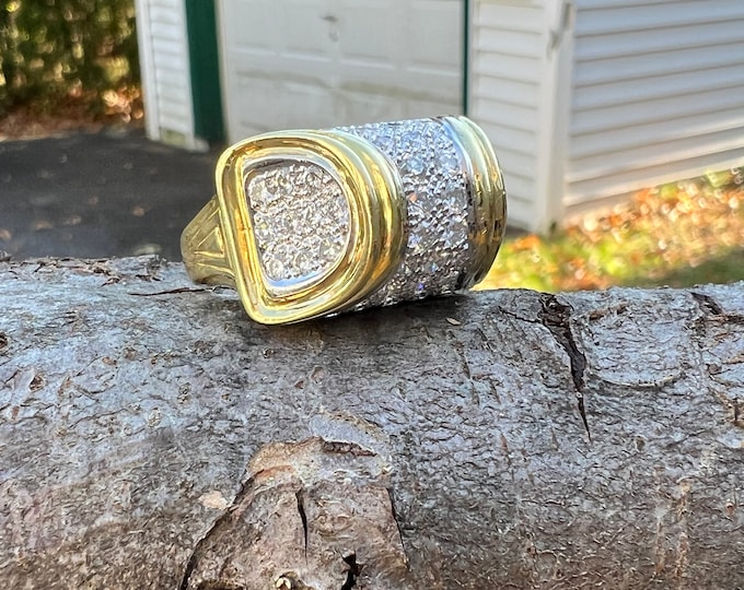 Diamond Dome Ring, Diamond Barrel Ring, Yellow Gold Diamond Statement Ring, Diamond Statement Ring, Diamond Cocktail Ring