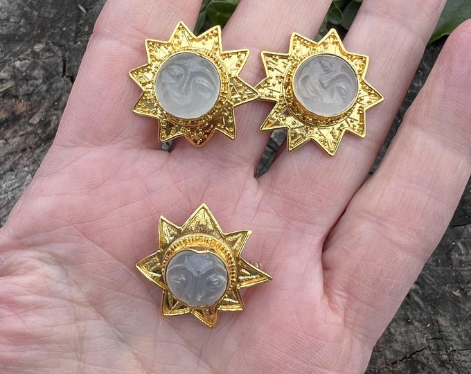 Moonstone Brooch and Earring Set, Moonstone Pin,  Moonstone Jewelry