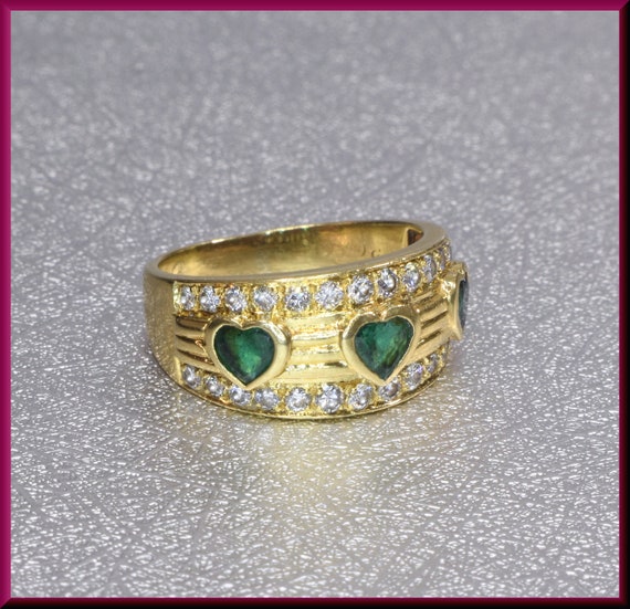 Green Emerald Ring, Gold Heart Ring, Emerald Heart