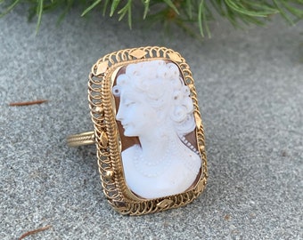 Gold Cameo Ring, Cameo Statement Ring