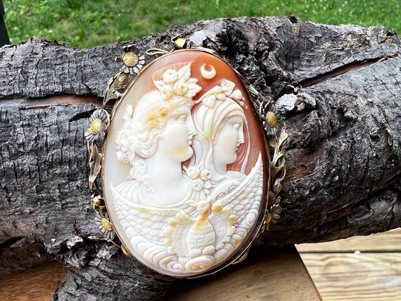 Double Face Cameo, Victorian Cameo, Conch Shell C… - image 8