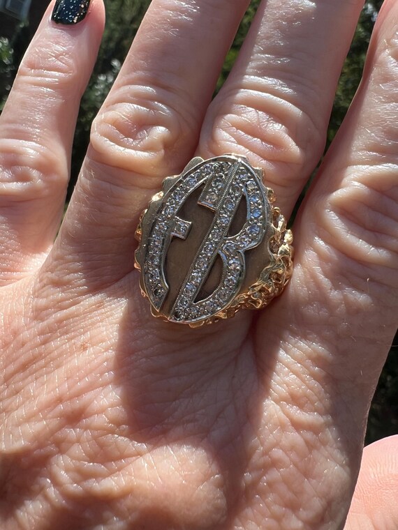 Diamond Initial Ring, Gold Initial Ring, Gold Sig… - image 2