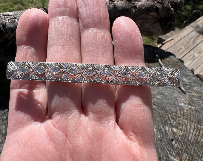 Deco Diamond Brooch, Art Deco Bar Pin, Filigree Brooch,   Deco Diamond Bar Pin