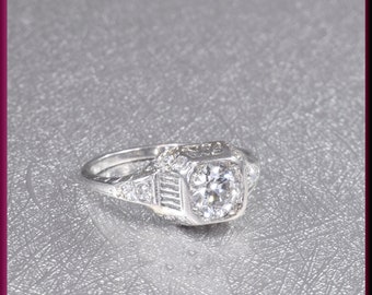 Art Deco Diamond Engagement Ring Antique Diamond Engagement Ring with Old European Cut Diamond Platinum Wedding Ring - ER 639M