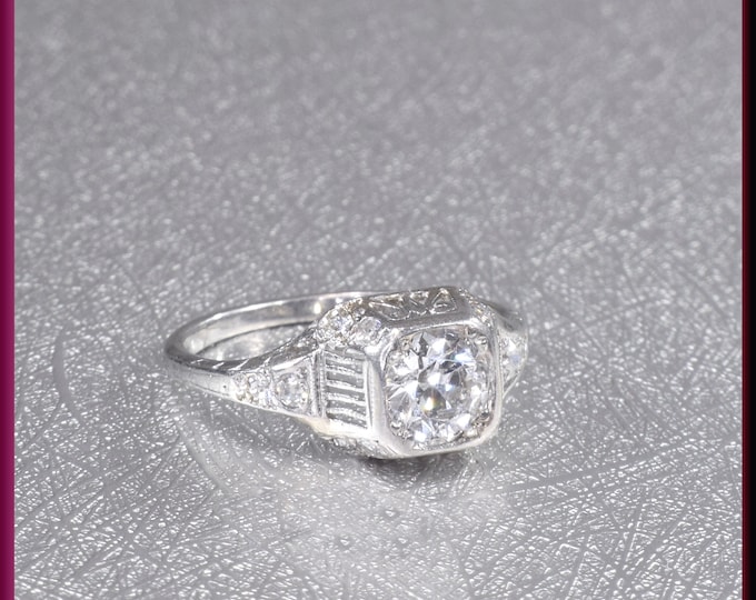 Art Deco Diamond Engagement Ring Antique Diamond Engagement Ring with Old European Cut Diamond Platinum Wedding Ring - ER 639M