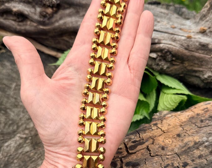 1940s 18K Yellow Gold Chunky Link Bracelet, Wide Retro Bracelet