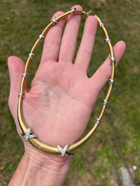 Diamond "X" Choker, Chunky Gold Choker, Wide Gold… - image 4