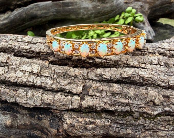 14k Gold Opal Diamond Bangle Bracelet