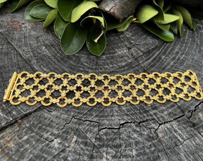 Wide Gold Bracelet, Circle Link Wide Bracelet, Chunky Gold Bracelet