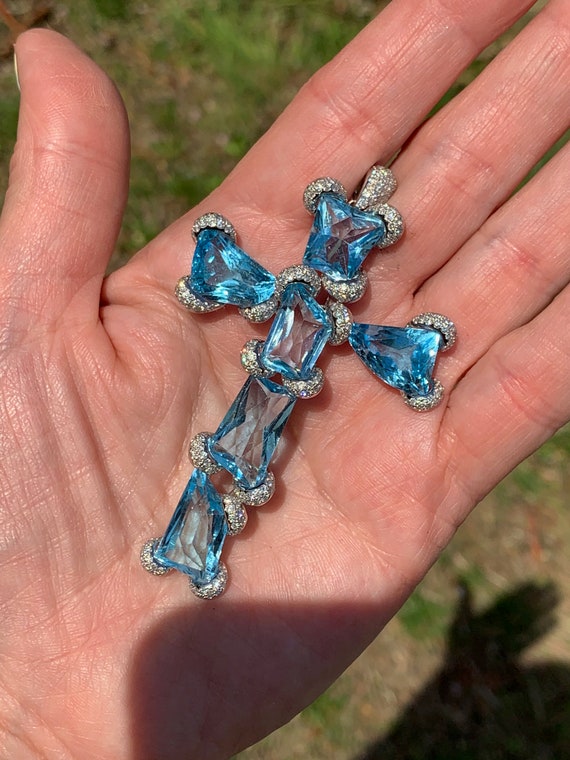 Blue Topaz Cross Diamond Cross Topaz Cross White Gold Cross
