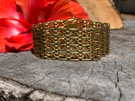 Wide Gold Bracelet, Retro Gold Wide Bracelet, Chun