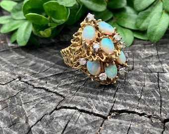 Opal and Diamond Ring, Oval Opal Ring, Opal Cocktail Ring, Opal Statement Ring