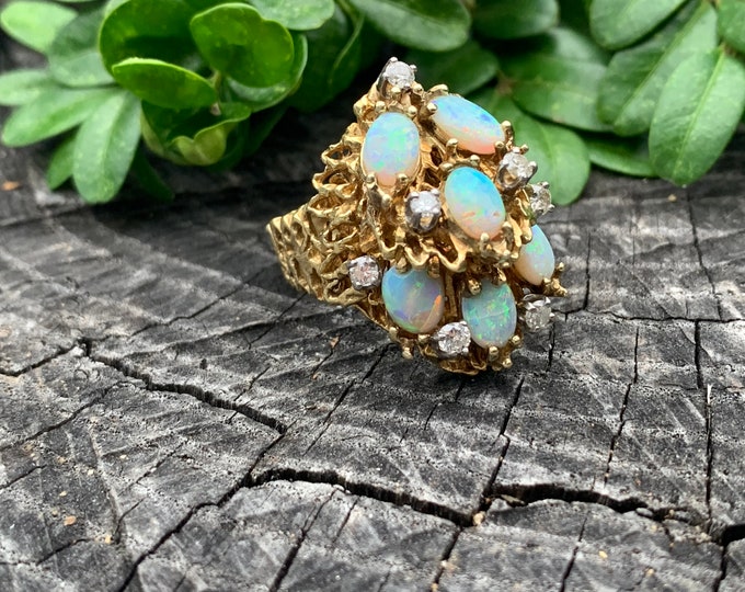 Opal and Diamond Ring, Oval Opal Ring, Opal Cocktail Ring, Opal Statement Ring
