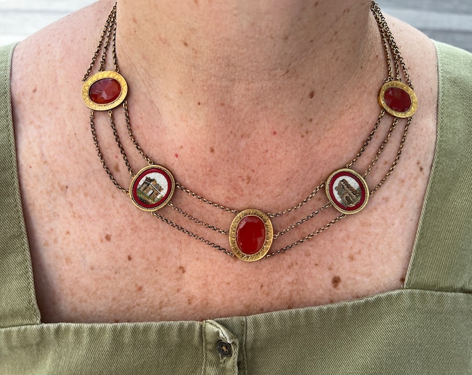 Victorian Micro Mosaic Choker, Victorian Carnelian Choker, Carnelian and Micro Mosaic Choker