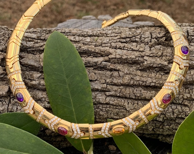 Multi Stone Cabochon Choker, Citrine Choker, Amethyst Choker, Ruby Choker