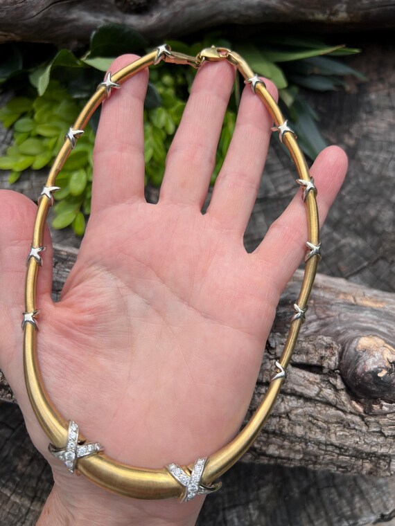 Diamond "X" Choker, Chunky Gold Choker, Wide Gold… - image 2