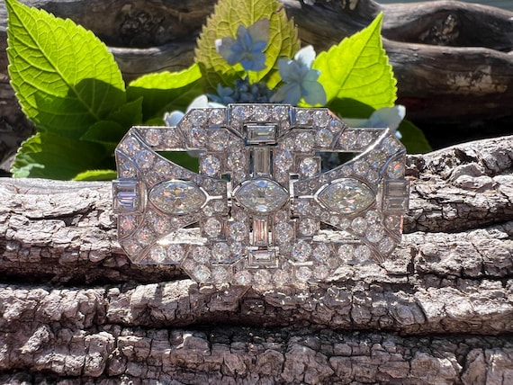 Art Deco Diamond Brooch, Deco Diamond Pin, Diamon… - image 1