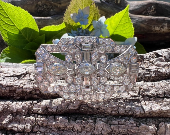 Art Deco Diamond Brooch, Deco Diamond Pin, Diamond Art Deco Brooch