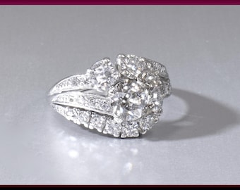 Diamond Cocktail Ring Art Deco Ring Vintage Filigree Ring Platinum Statement Ring