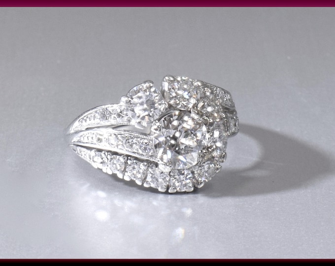 Diamond Cocktail Ring Art Deco Ring Vintage Filigree Ring Platinum Statement Ring