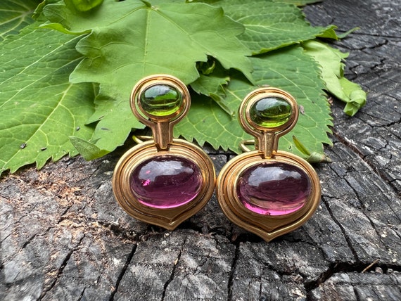 Tourmaline Earrings, Pink Tourmaline Earring, Gre… - image 1