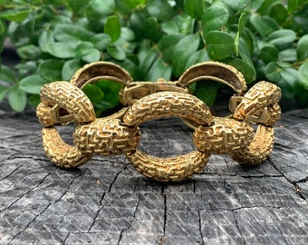 Wide Gold Bracelet, Chunky Wide Gold Bracelet, 1960s Gold Bracelet