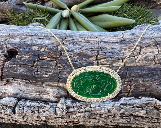 Green Jade Necklace,  Jade Necklace, Vintage Jade Necklace, Carved Jade Necklace