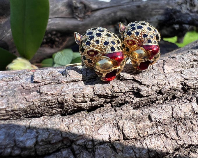 Leopard Cufflinks, Enamel Cufflinks, Enamel Leopard Cufflinks, Leopard Jewelry, Animal Jewelry, Animal Cufflinks, Grooms Gift