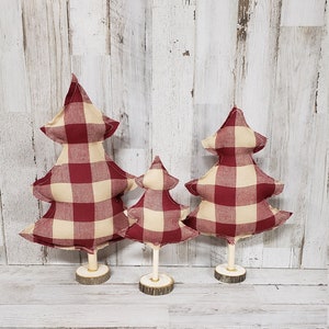 Red Plaid Rustic Christmas Trees, Farmhouse Christmas Decor, Christmas Mantel, Tiered Tray Christmas, Farmhouse Mantel, Christmas