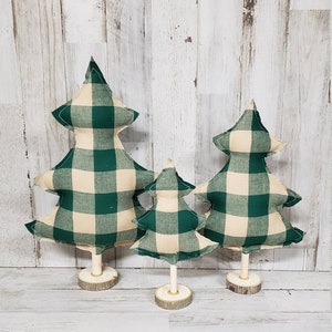Green Plaid Fabric Christmas Trees, Farmhouse Christmas Decor, Christmas Mantel, Tiered Tray Christmas, Farmhouse Mantel, Christmas