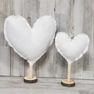 Set of 2  White Flannel Stuffed Hearts Decor / Valentine Mantel Decor / Rustic Valentine&#39;s / Farmhouse Valentine&#39;s Decor