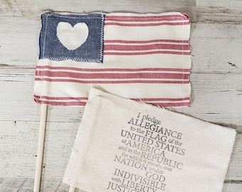 Fabric Flags / Farmhouse Cottage American Mini Flags / The Pledge Of Allegiance / Memorial Day Decor / 4th July decor / Hutch Flags