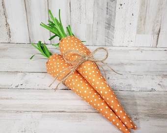 Set of 3 Orange Polka Dot Fabric Carrots  / Polka Dot Fabric Fabric Carrots / Farmhouse Easter / Spring Bowl Filler / Easter Party Decor