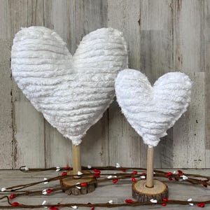 White Chenille Fabric Heart / Valentine Fabric Hearts / Valentine Mantel Decor / Rustic Valentine's / Farmhouse Valentine's Decor