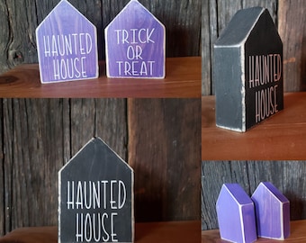 Halloween Wood House Sign / Halloween Decor / Haunted House Sign /  House Shape Sign / Halloween Tier Tray Decor/ Halloween Tier Tray Sign