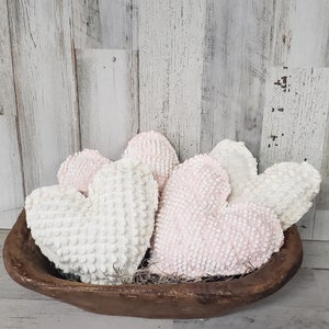 Set of 4 Chenille Hearts  / Valentine Bowl Filler Decor / Rustic Valentine&#39;s / Neutral Valentine/ Farmhouse Valentine&#39;s Decor