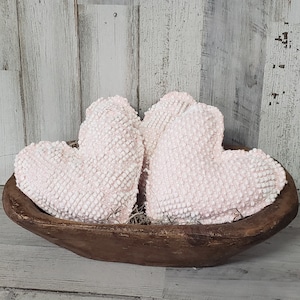 Set of 3 Chenille Hearts, Fabric Hearts, Farmhouse Valentine&#39;s Day vase and bowl fillers, Tiered Tray Valentines day decor,Cottage Valentine