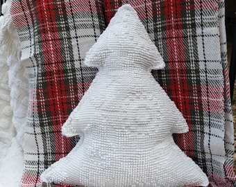 Almohada de chenilla blanca para árbol de Navidad, decoración de invierno, decoraciones navideñas, almohada navideña